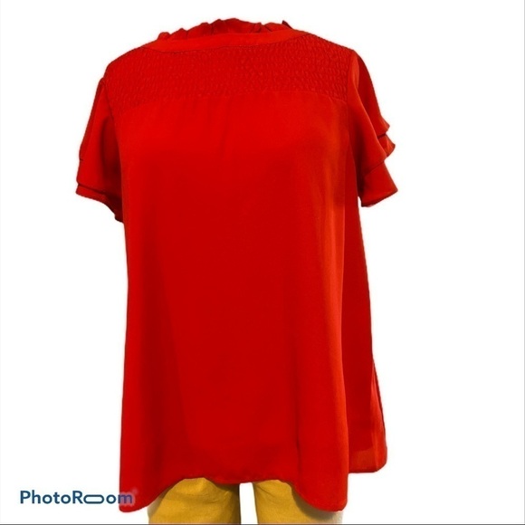 Badgley Mischka Tops - NWT Badley Mischka Red Blouse Ruffle Sleeves Size Small